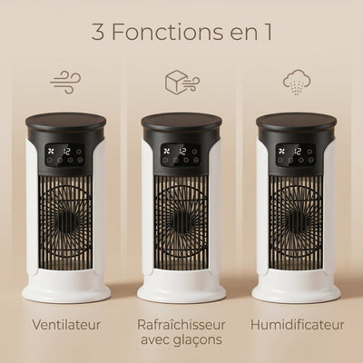 Trois fonctions du rafraîchisseur d'air Ulvera : ventilateur, rafraîchisseur, humidificateur