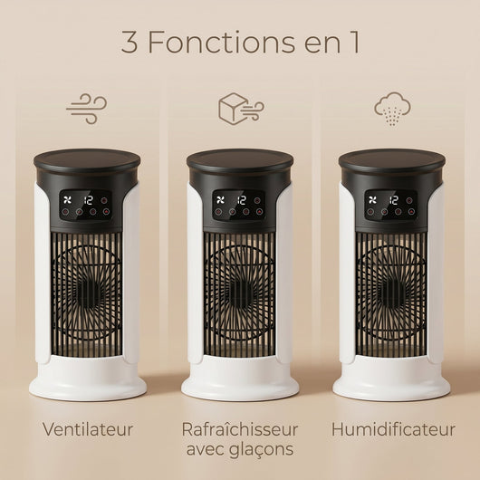 Trois fonctions du rafraîchisseur d'air Ulvera : ventilateur, rafraîchisseur, humidificateur