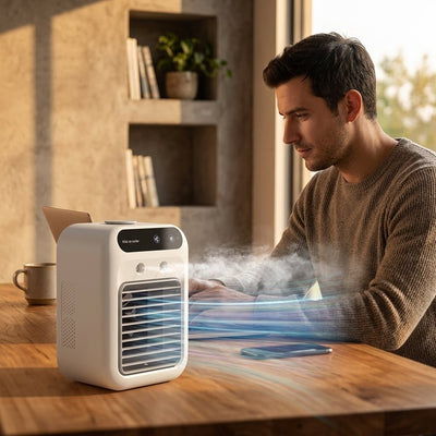Rafraîchisseur d'air portable Ivelys avec une personne au bureau