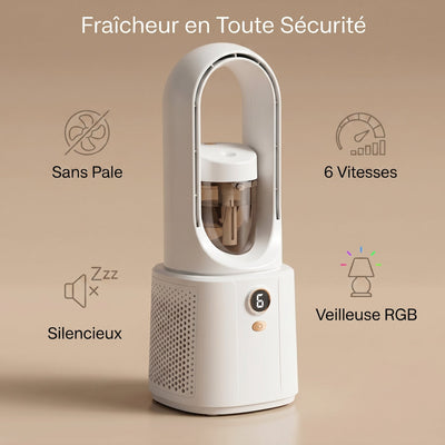 Rafraichisseur air Olvane sans pale 6 vitesses silencieux veilleuse RGB