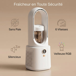 Rafraîchisseur d'Air Sans Pale avec Brumisateur et Veilleuse | Olvane