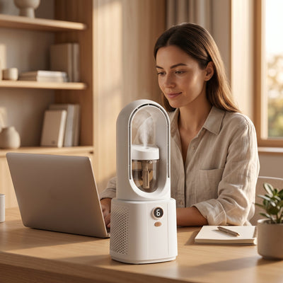 Rafraichisseur air sans pale Olvane dans un bureau