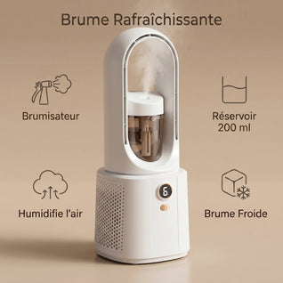 Rafraîchisseur d'Air Sans Pale avec Brumisateur et Veilleuse | Olvane