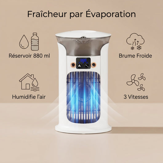 Rafraichisseur air USB Onyra reservoir 880 ml brume froide 3 vitesses