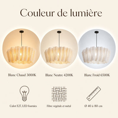 Suspension Abat-Jour Plissé Fibre Naturelle E27 Rinalya - Azeniah
