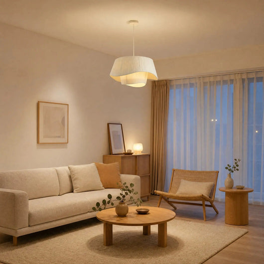 Suspension Beige Voile Plissé Crème, Ø 50 à 80 cm Naldéra - Azeniah