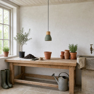 Suspension Béton, Cône Brut et Bois Clair | Grésanne