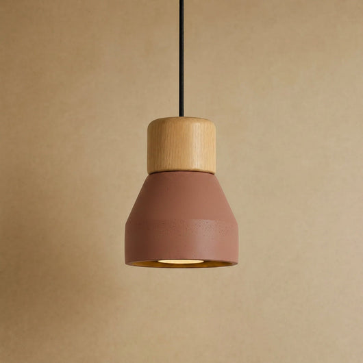 Suspension Béton Cône Brut et Bois Clair, Ø 12,5 cm Grésanne - Azeniah