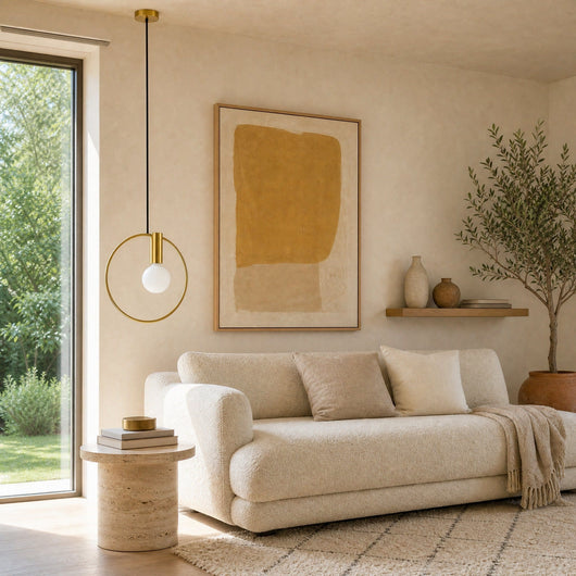 Suspension Dorée Anneau et Globe Opalin, Ø 20 ou 30 cm Miralta - Azeniah
