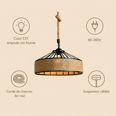 Suspension En Corde de Chanvre Ø 30 cm E27 Chanvira - Azeniah