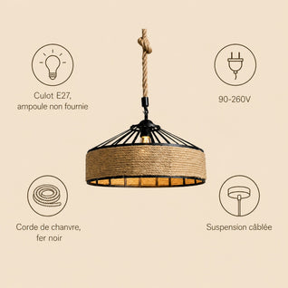Suspension En Corde de Chanvre Tambour Ø 30 cm | Chanvira