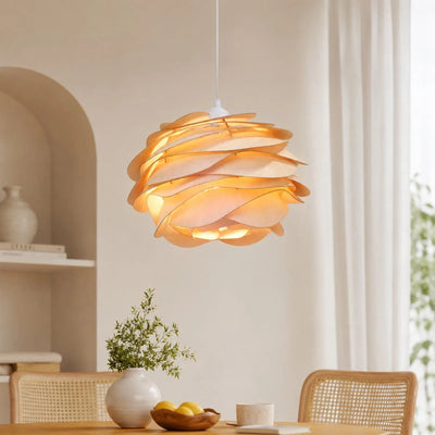 Suspension Fleur Bois Sculpté Ø 30 cm E27 Rozélia - Azeniah