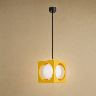 Suspension Globe Verre Opale Cube Métal Coloré | Asobira