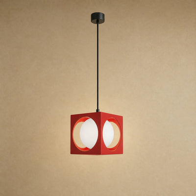 Suspension Globe Verre Opale Cube Métal G9 Asobira - Azeniah