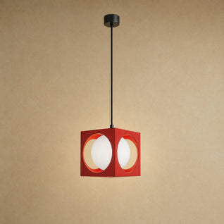 Suspension Globe Verre Opale Cube Métal Coloré | Asobira