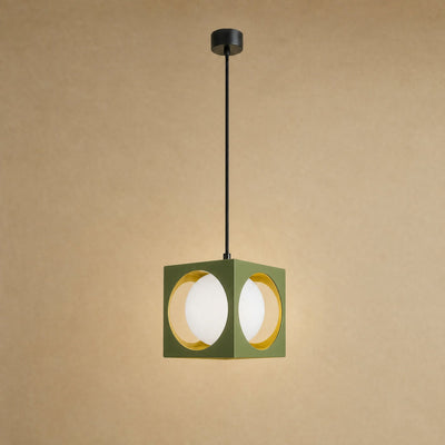 Suspension Globe Verre Opale Cube Métal G9 Asobira - Azeniah