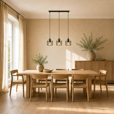 Suspension Industrielle 3 Cages Fer Noir E27 Feryne - Azeniah