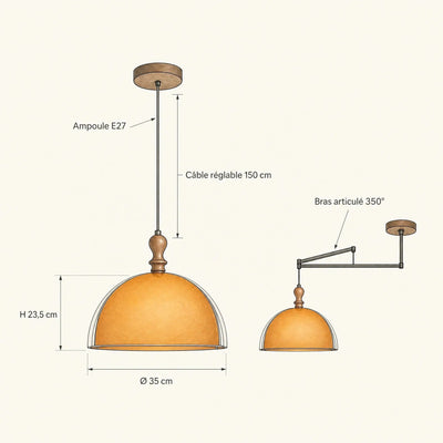 Suspension Noyer Rétro Dôme Ø 35 cm, Câble 150 cm Talvéra - Azeniah