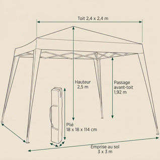 Tonnelle de Jardin 3x3 m Pop-up Pliable Acier Anti-UV Sac Inclus | Pavelis