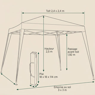 Tonnelle de Jardin 3x3 m Pop-up Pliable Acier Anti-UV Sac Inclus | Pavelis