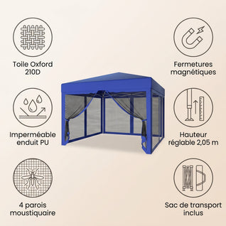 Tonnelle Moustiquaire 3x3 m Pop-up Parois Fermées Oxford 210D | Canovis