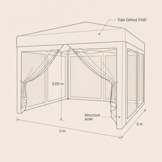 Tonnelle Moustiquaire 3x3 m Pop-up Parois Fermées Oxford 210D | Canovis
