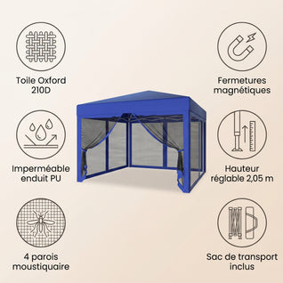 Tonnelle Moustiquaire 3x3 m Pop-up Parois Fermées Oxford 210D | Canovis