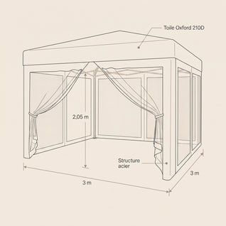 Tonnelle Moustiquaire 3x3 m Pop-up Parois Fermées Oxford 210D | Canovis