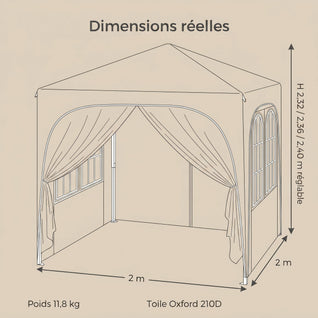 Tonnelle Pliante 2x2 m Pop-up Parois Latérales Oxford 210D | Velmara