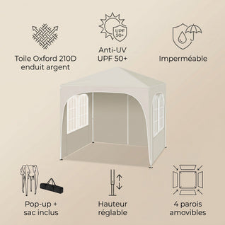 Tonnelle Pliante 2x2 m Pop-up Parois Latérales Oxford 210D | Velmara