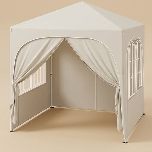 Tonnelle pliante 2x2 m pop-up Velmara beige à parois latérales
