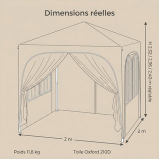 Tonnelle Pliante 2x2 m Pop-up Parois Latérales Oxford 210D | Velmara