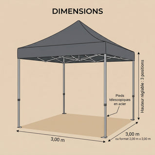 Tonnelle Pliante 3x3 et 2x2 m Hauteur Réglable Acier Anti-UV | Naldris
