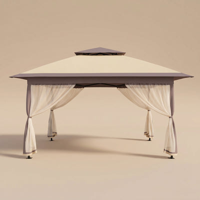 Tonnelle pliante 3x3 m pop-up double toit et moustiquaire, structure acier, coloris beige Toldris