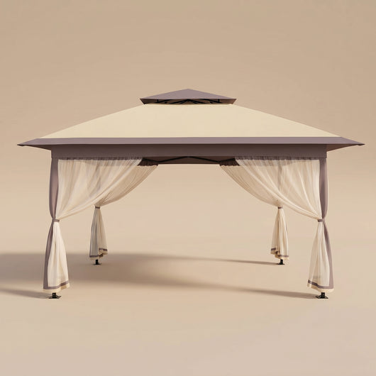 Tonnelle pliante 3x3 m pop-up double toit et moustiquaire, structure acier, coloris beige Toldris