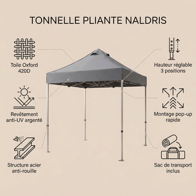 Caracteristiques de la tonnelle pliante Naldris