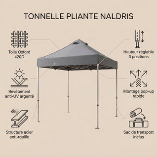 Tonnelle Pliante 3x3 et 2x2 m Hauteur Réglable Acier Anti-UV | Naldris