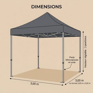Tonnelle Pliante 3x3 et 2x2 m Hauteur Réglable Acier Anti-UV | Naldris