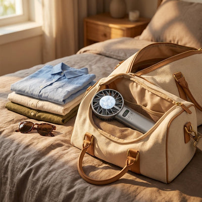 Ventilateur à main refroidissant Selvora dans un sac de voyage
