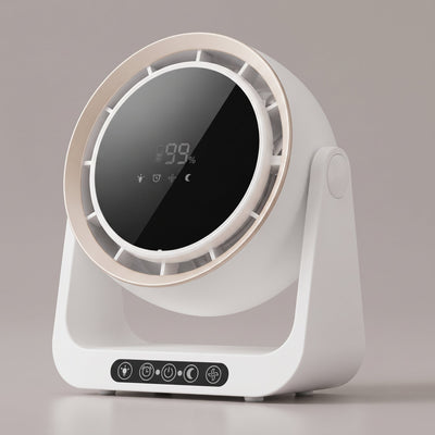 Ventilateur brasseur d'air de table Belyra blanc, anneau dore