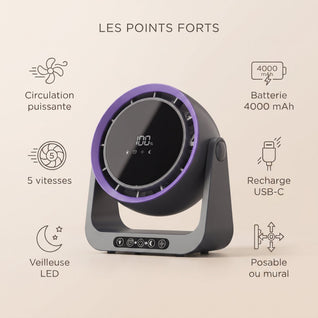 Ventilateur Brasseur d'Air de Table Rechargeable Télécommande | Belyra
