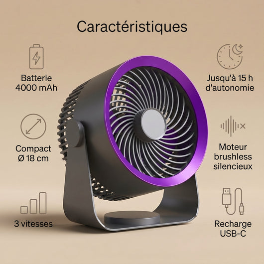 Ventilateur circulateur d'air sans fil Orvys caracteristiques
