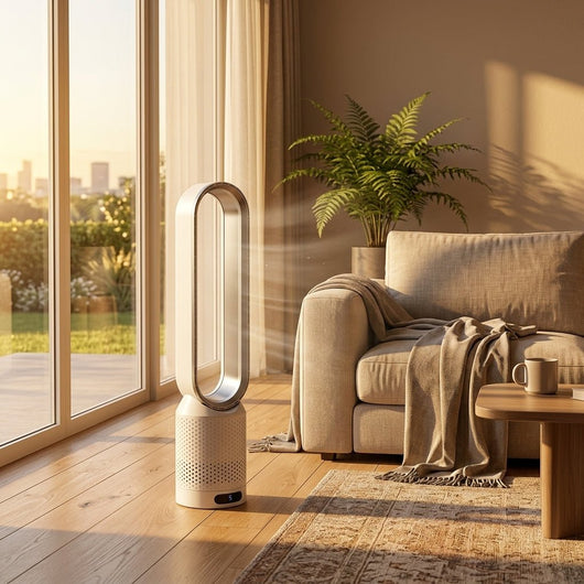 Ventilateur colonne sans pale Cirvane dans un salon moderne