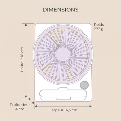 Dimensions du ventilateur de bureau Nyssel : 18 x 14,5 x 4 cm