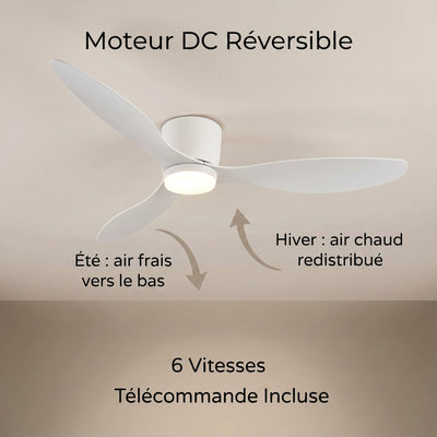 Ventilateur de plafond Sirane moteur DC reversible ete hiver six vitesses telecommande