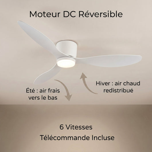 Ventilateur de plafond Sirane moteur DC reversible ete hiver six vitesses telecommande