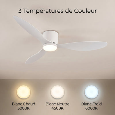 Ventilateur de plafond Sirane trois temperatures de couleur 3000K 4500K 6000K