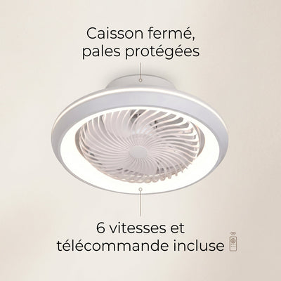 Ventilateur de plafond Aelvys caisson fermé six vitesses télécommande