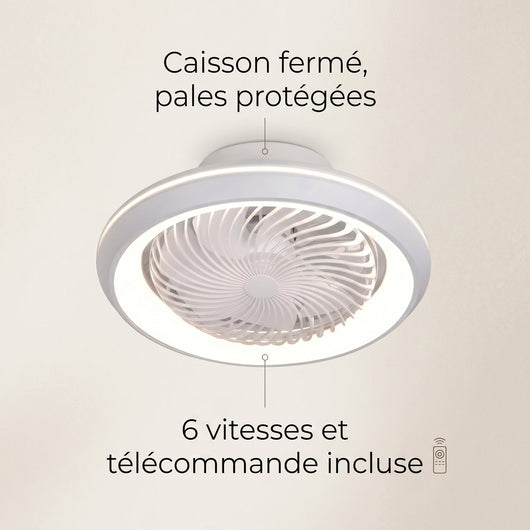 Ventilateur de plafond Aelvys caisson fermé six vitesses télécommande