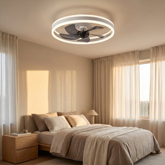 Ventilateur de plafond anneau LED Norvyn dans une chambre